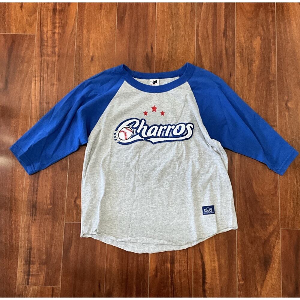 Charros de Jalisco LMP Baseball Raglan 3/4 Sleeve Shirt Heather Grey Blue Med - Picture 2 of 4